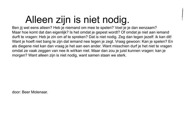 Beer Molenaar - Inleveren thema eenzaamheid