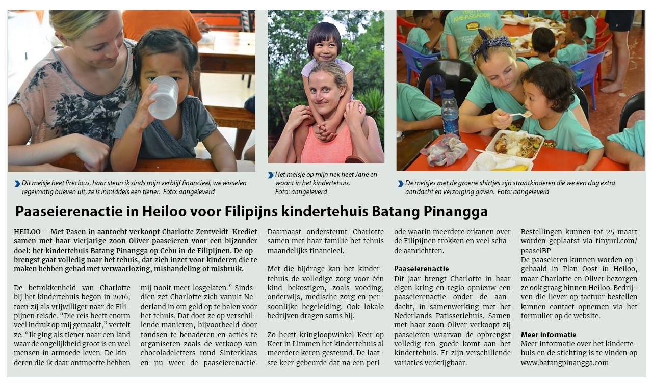 Paaseitjes kopen bij Oliver gr. 1-2 voor Kindertehuis in de Filipijnen